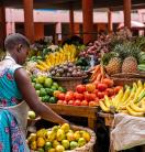 Colorful and vibrant fruit market in Africa 