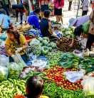 a market showing various types of tomatoes and Asian vegetables
