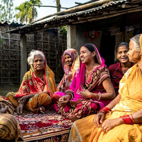 women having a discussion in a semi-circle