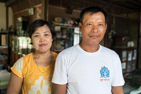 A portrait of rice farmers Daw Myo Myo Oo and her husband U Myo Myint Aung at home. Photo: ACIAR/Conor Ashleigh