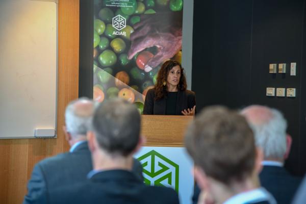 Dr Jessica Fanzo speaking at the ACIAR roundtable. Credit: Patrick Cape, ACIAR