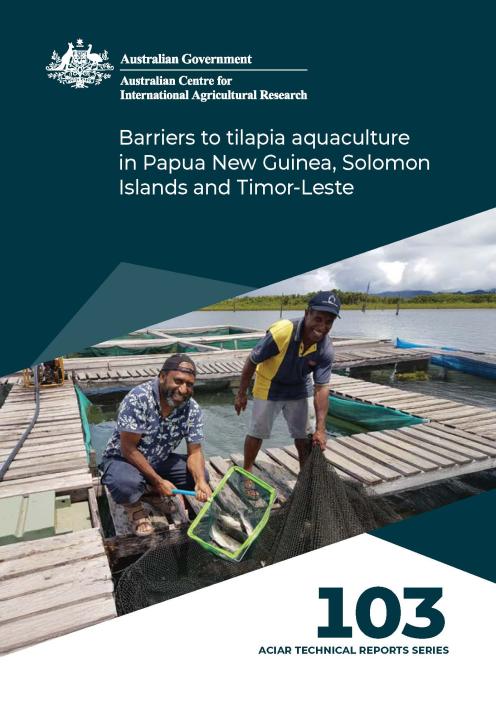 cover page with photo of two people and fish in plastic crates