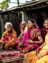 women having a discussion in a semi-circle