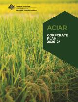 ACIAR Corporate Plan 2026–27 cover featuring a green rice field background with the Australian Government and ACIAR logos.