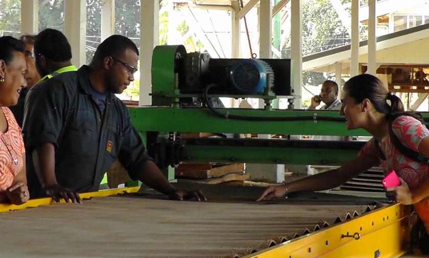 People looking at wood production