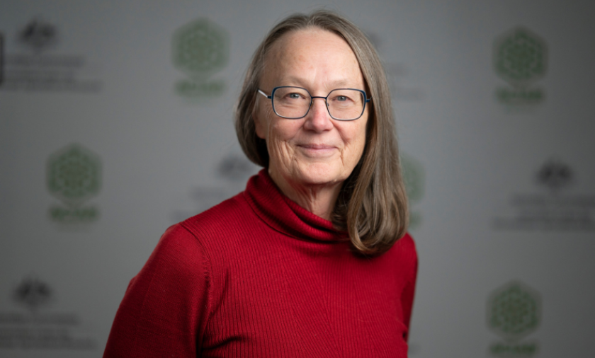 Woman in red jumper and glasses